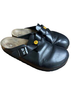 Birkenstock Sz EU 40 US M 7/W 9 Black Leather Boston ESD Clogs Adjustable Strap